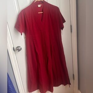 World of Crow red dress pockets midi short sleeve ethical slow fashion XXS